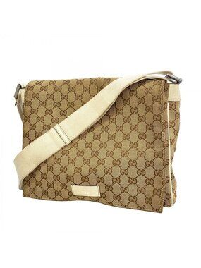 Gucci Shoulder Bag GG Canvas Brown Silver